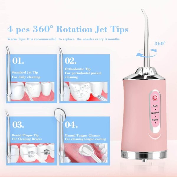 Portable Oral Irrigator _ Dental Water Flosser USB Rechargeable 360 Rotate Jet Tip