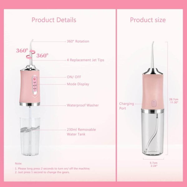 Portable Oral Irrigator _ Dental Water Flosser USB Rechargeable - Product Details & Size